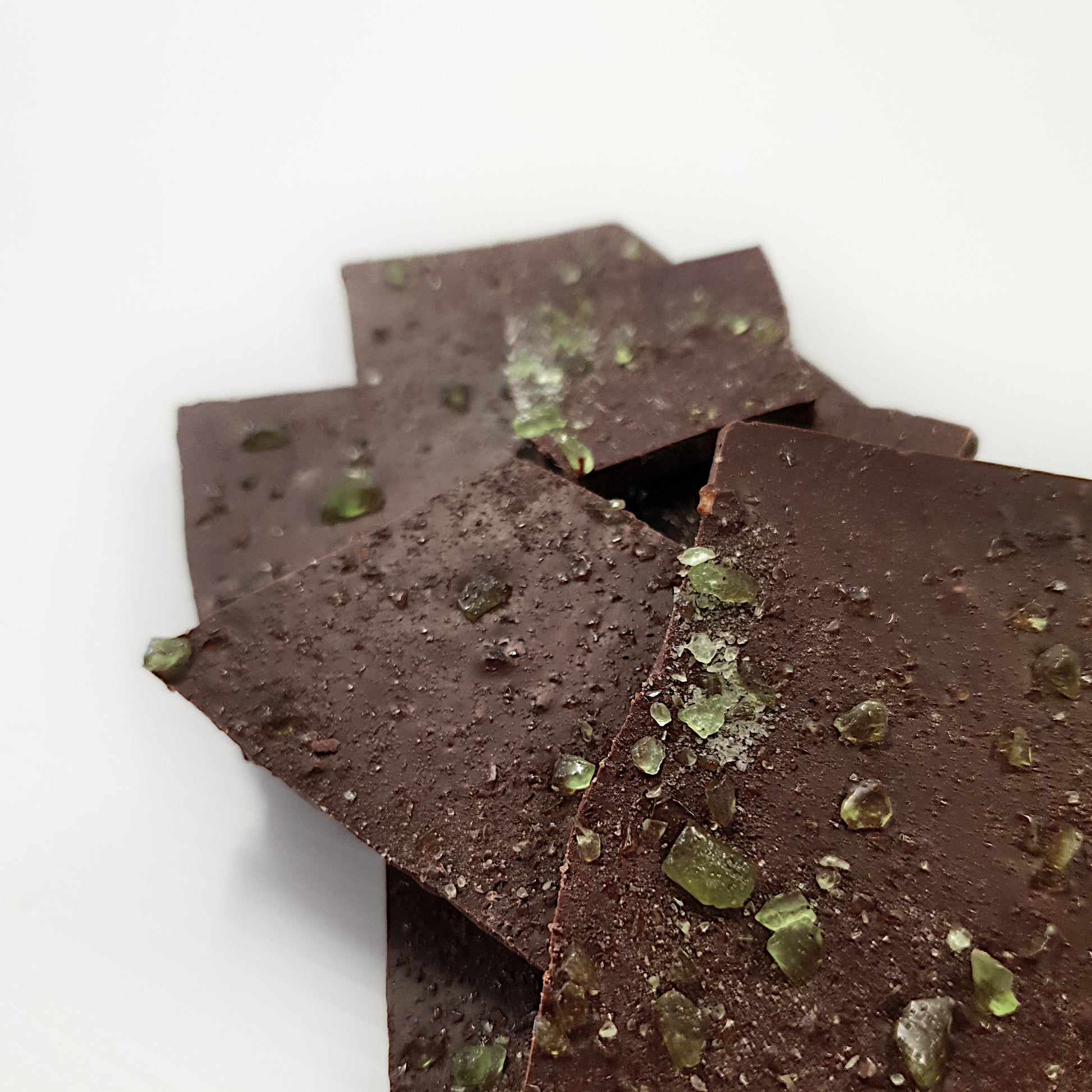 Dark chocolate shards made with peppermint toffee crystals using Callebaut Belgain 54% dark chocolate. Handmade in Milton at Woodstock Chocolate Co.