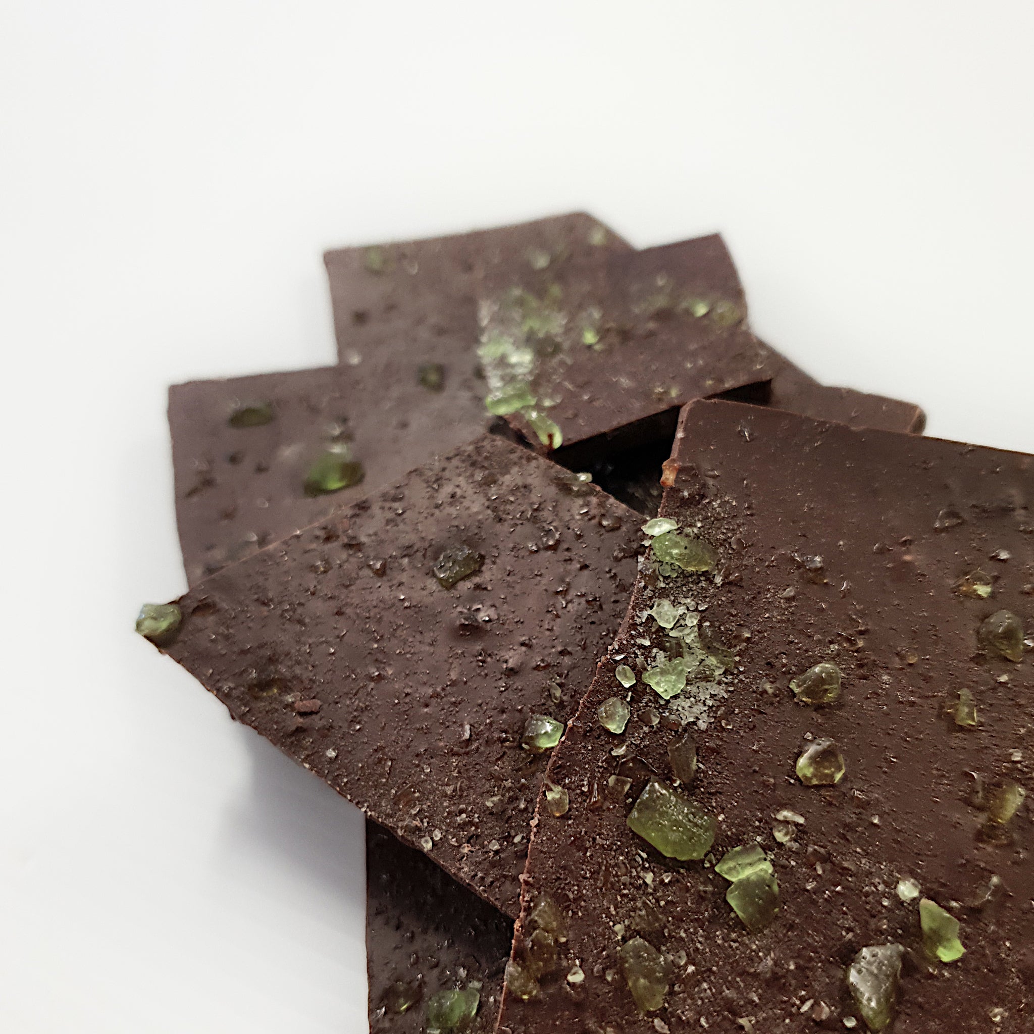 Dark chocolate shards made with peppermint toffee crystals using Callebaut Belgain 54% dark chocolate. Handmade in Milton at Woodstock Chocolate Co.